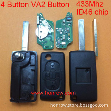 Hot sale products-- Original Citroen ASK 4 button flip remote key with VA2 307 blade 433Mhz ID46 Chip (After April 2011 year)